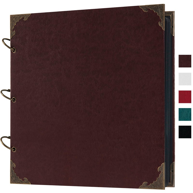 potricher 12 x 12 Inch Large Leather Hardcover 80 Pages DIY Scrapbook Photo Album Blank Craft Paper Wedding Anniversary Family Photo Scrapbook Album (Brown, 12 x 12 Inch) - Image 1